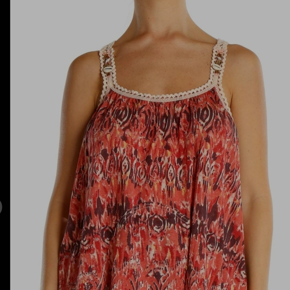 FREE PEOPLE Red Aztec Print Bohemian Top With Shell Detail - Picture 3 of 11
